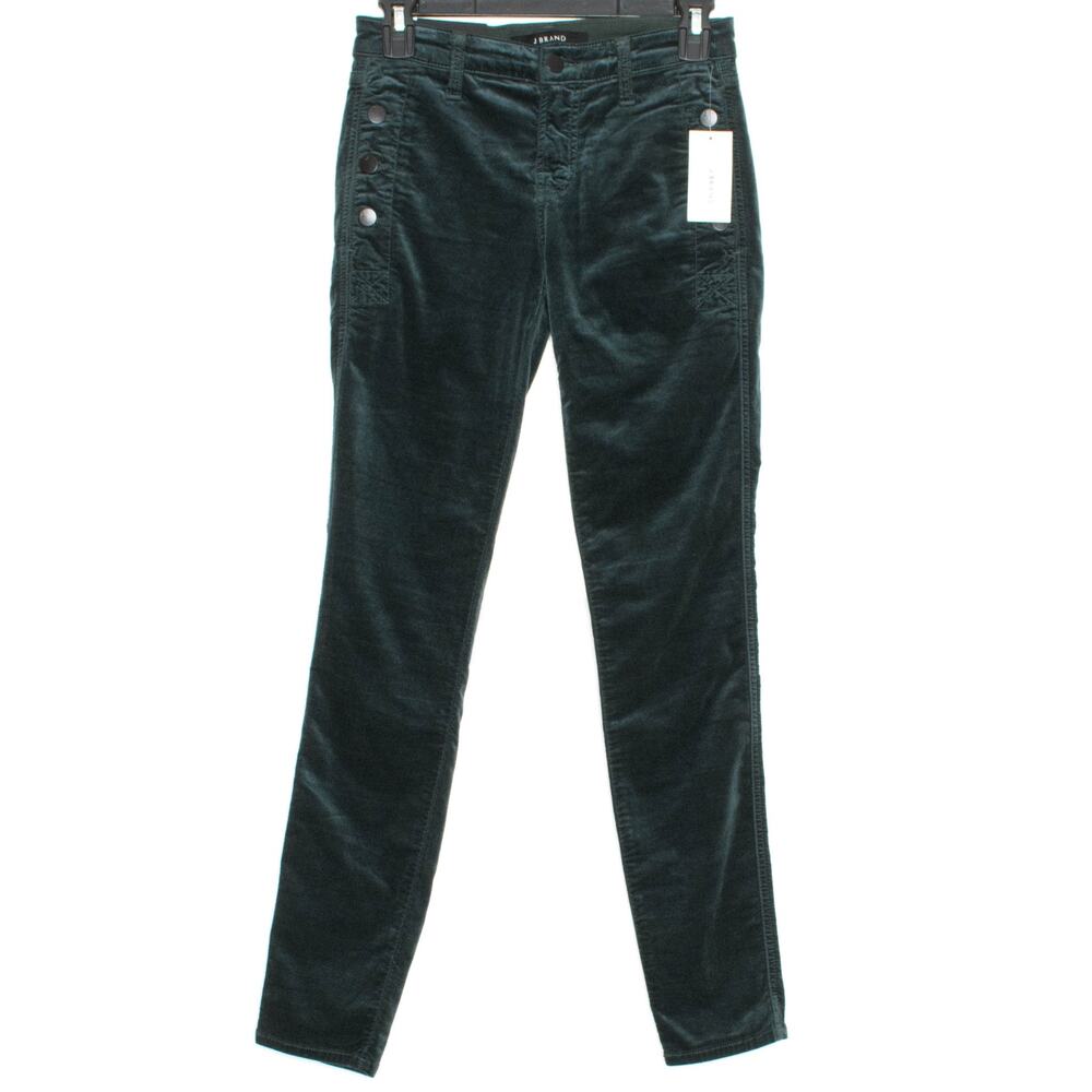 NWT J Brand Pants Zion Skinny Velvet Minimalist Dark Academia Luxe Green Size 24